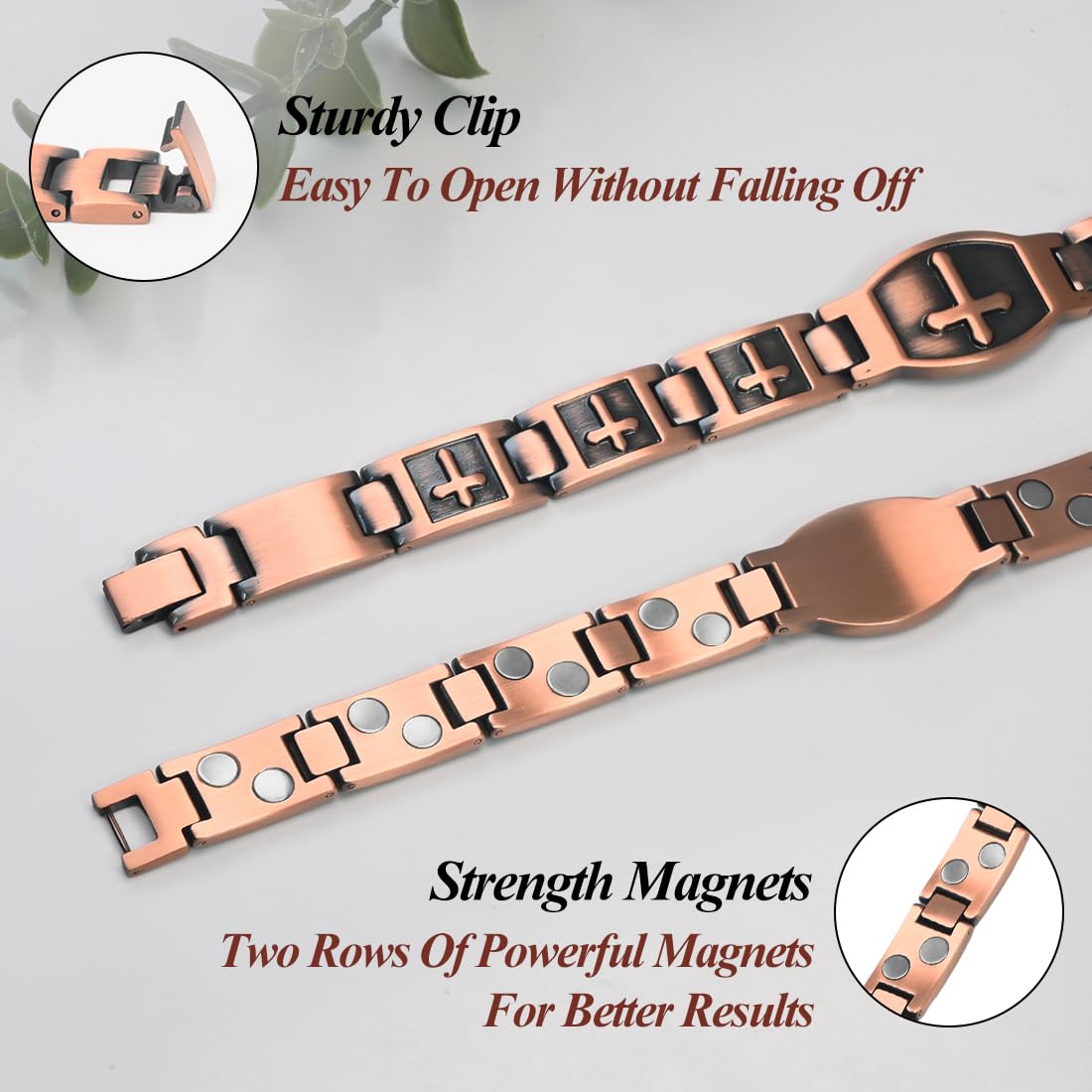 Vicmag Bracelet magnétique ultra résistant en cuivre pur 99,9 % pour homme - Outil de réglage de la taille, One Size, Métal, Pas de pierre précieuse