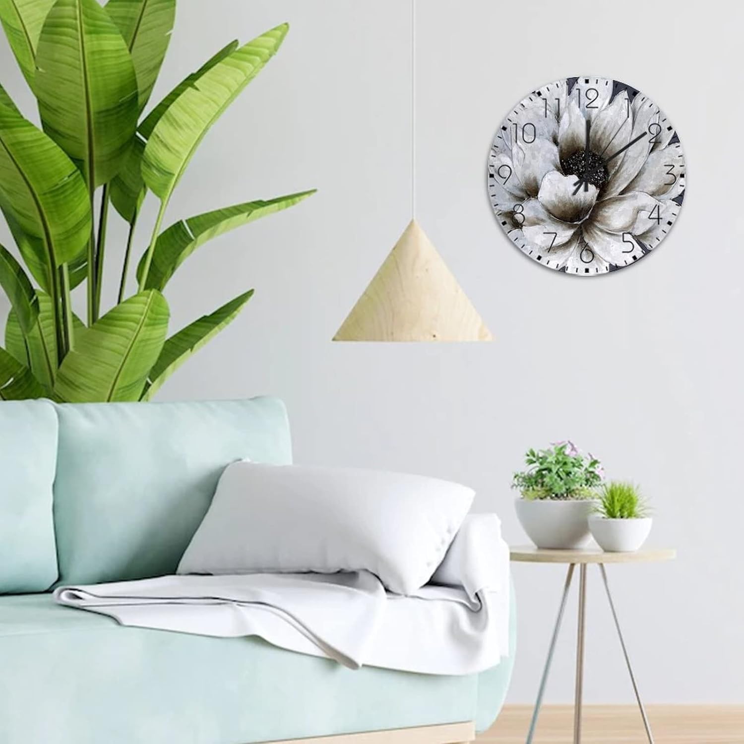 10" Silent Non-Ticking Wall Clocks Battery Operated White Lotus' Flower Wooden Wall Decor for Kitchen Spiritual Meditation Floral Relax Decorative Round Wooden Wall Clock Country for Indoor Workshop