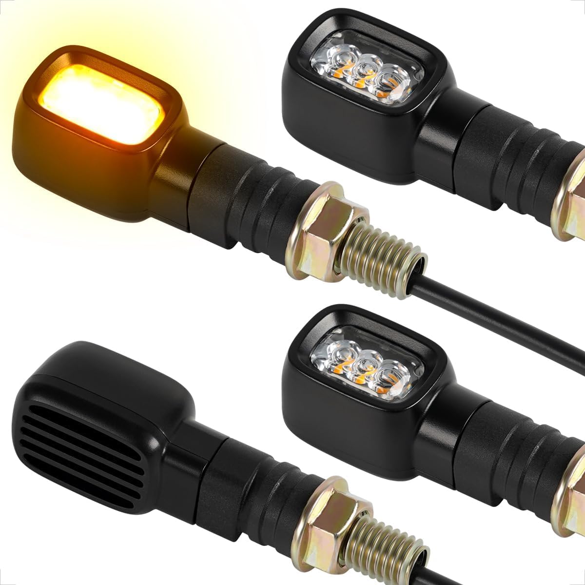 evermotor Frecce Moto LED 12V per moto, Omologate E24 Mini indicatore, Rettangolare, IP67 impermeabile, 4 pezzi, 400mm cavo lungo