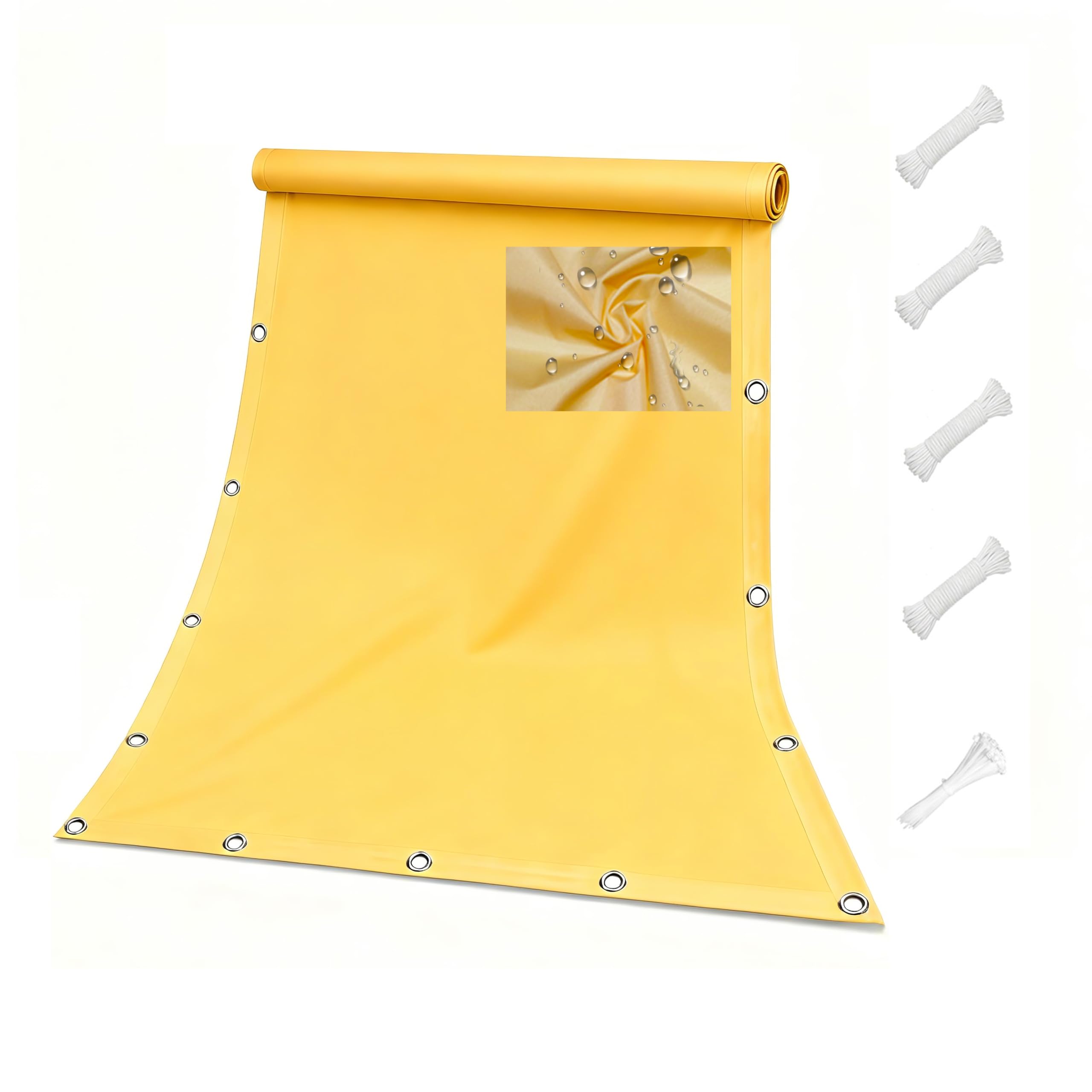 Voile d'ombrage imperméable jaune contre la chaleur et la pluie sur la terrasse