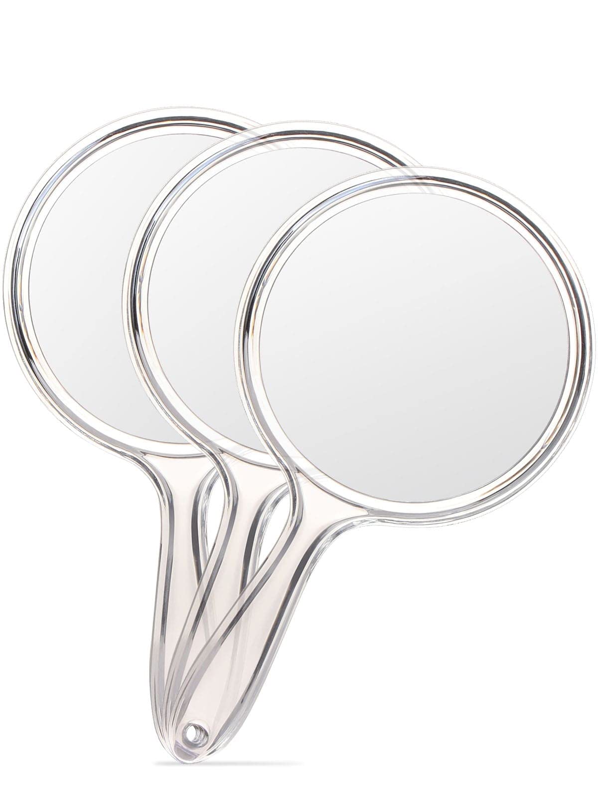 OMIRO Hand Mirror, Double-Sided Handheld Mirror 1X/3X Magnifying Mirror with Handle, Set of 3 (Clear)