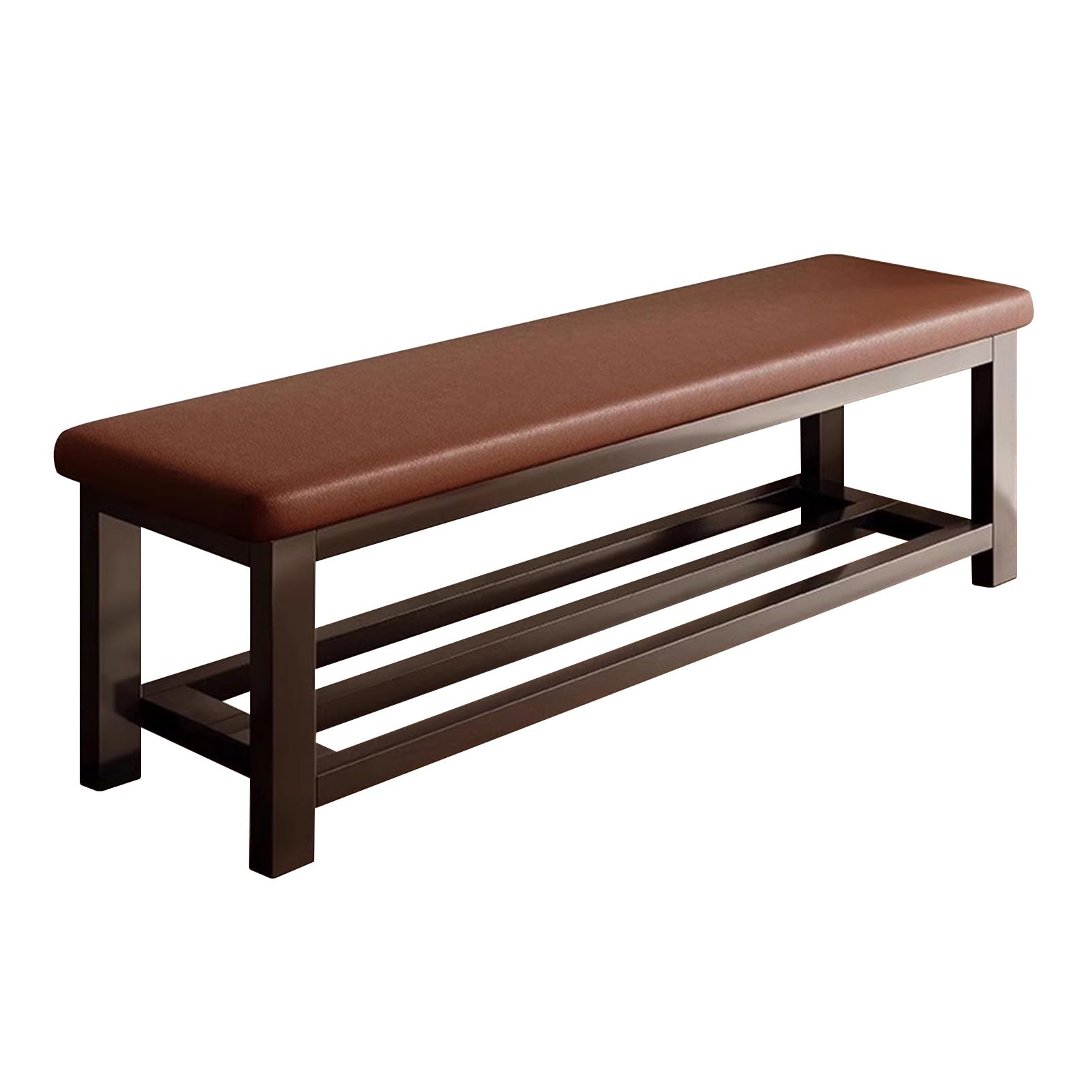 Banc à chaussures en métal noir et similicuir marron élégant pour l'entrée