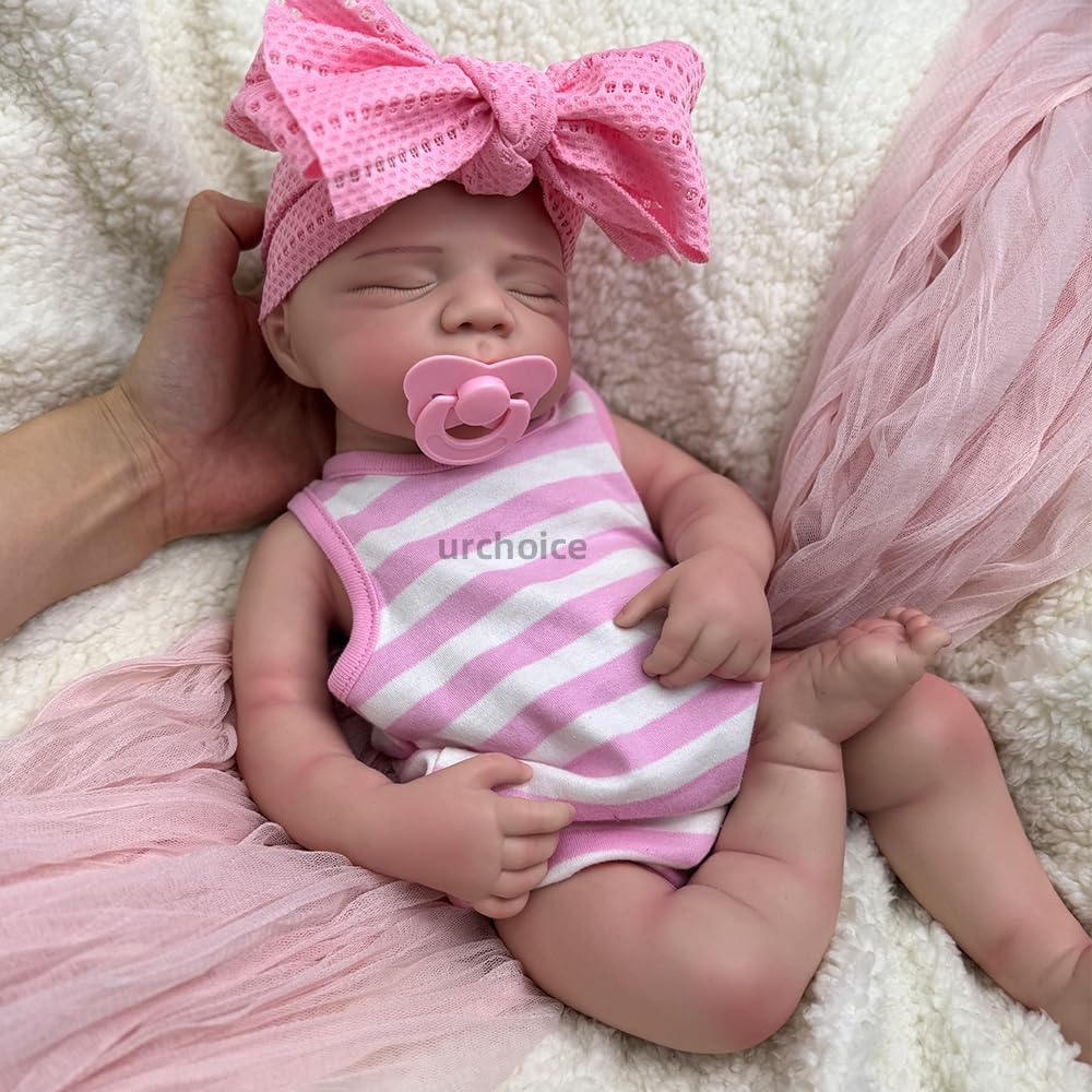 Realistic 19 inch Pascale Girl Open Mouth Full Body Silicone Reborn Baby Dolls, Lifelike Sleeping Newborn Doll Anatomically Correct (Girl)