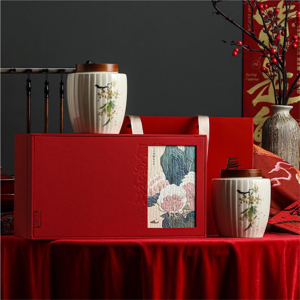 Tea Coffee Sugar Canisters Vintage Chinesische Keramik Bulk Tee Vorratsbehälter Topf Küche versiegelt Topf Tee Set Doppeltopf Geschenkbox Set leere Topf Küchendosen (A)