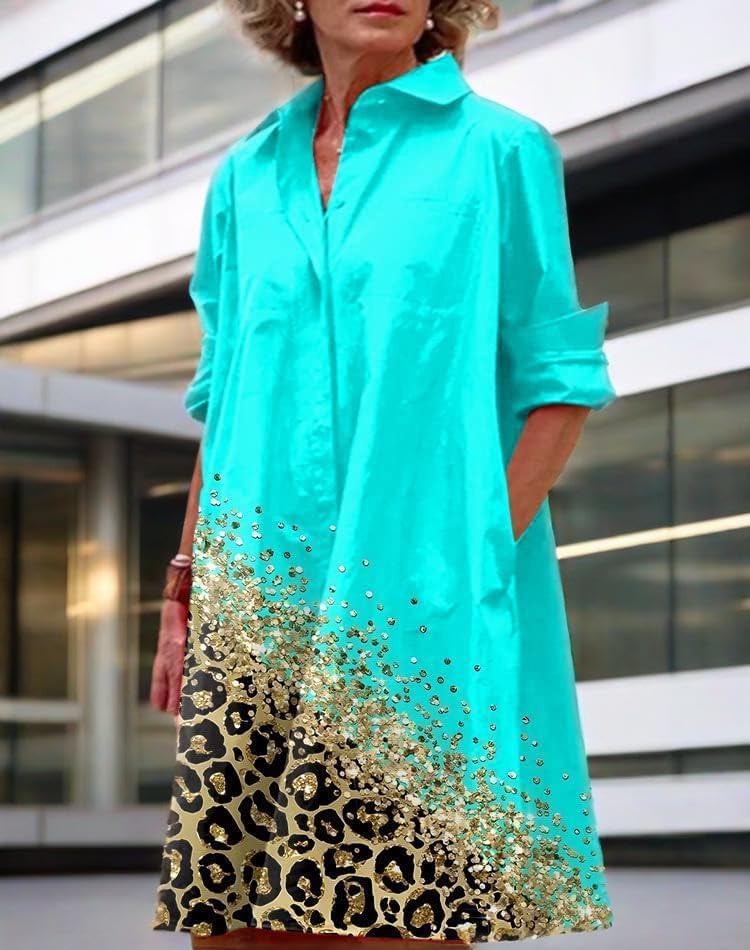 Womens 2025 Long Sleeve Button Down Shirt Summer Dress Casual V Neck Loose Fit Midi Shirt Dresses with Pockets - Image 4