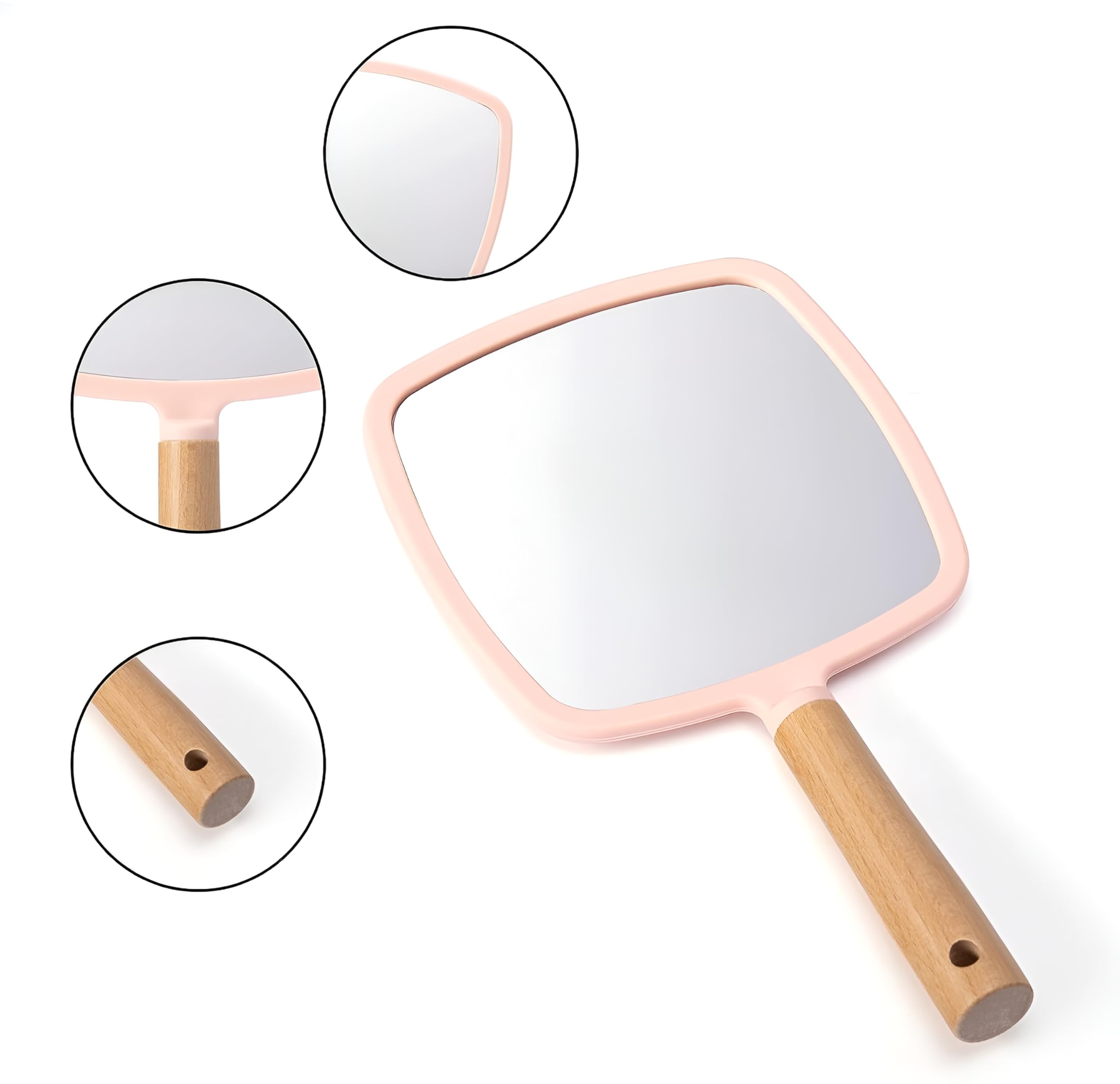 SVS ONLINE Wood Handle Mirror Square 25×13 cm | Portable HD Grooming & Makeup Mirror | Eco‑Friendly Plastic Frame | Travel & Shaving Handy Mirror (1, Square) 2