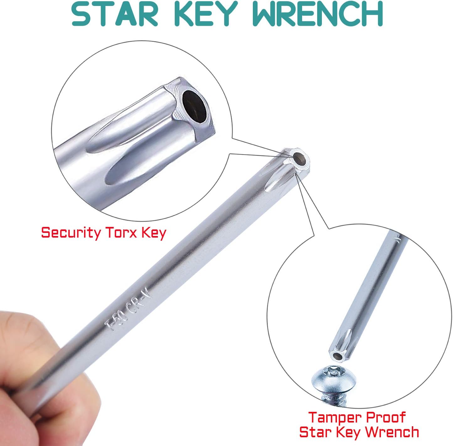 R'DEER 9 Piece Long Arm Torx Hex Key Set Industrial Level Anti Tamper Proof Star Allen Wrench Kit L-wrench Hand Tool (Sizes T10-T50)