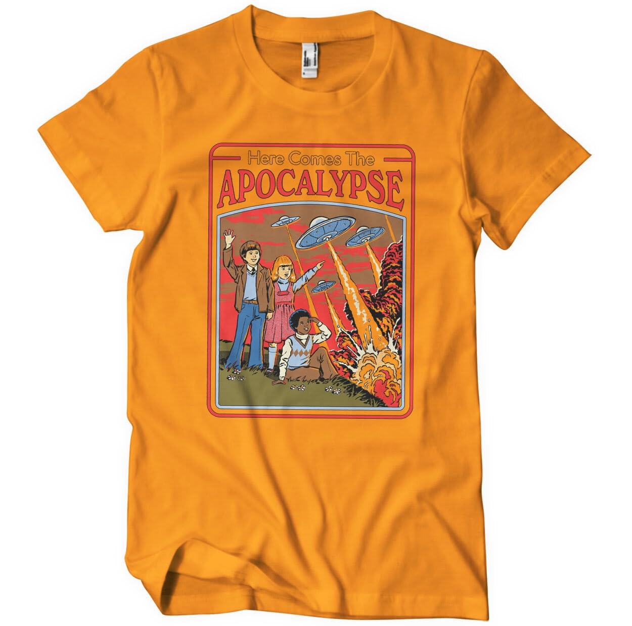 Steven Rhodes Officially Licensed Here Comes The Apocalypse Mens T-Shirt (Orange), Medium