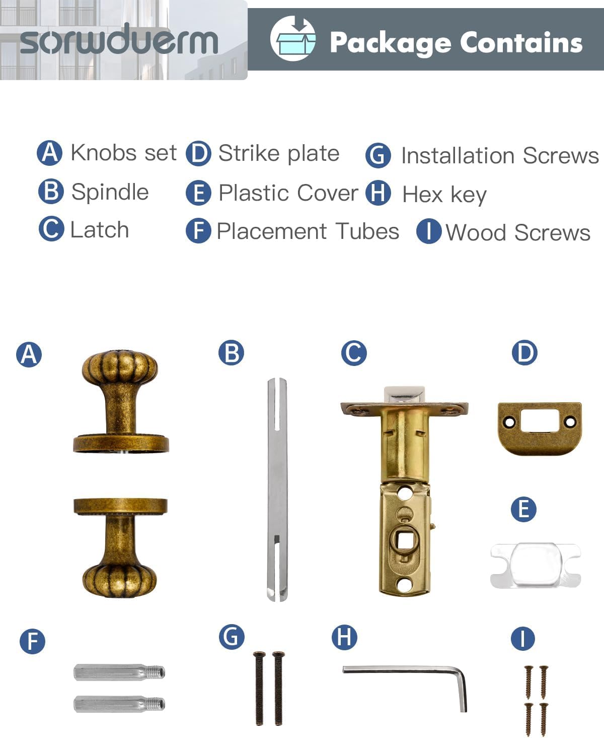 Antique Brass Door Knob Passage Door Knobs Interior Door Knob for Hall and Closet,Zinc Alloy 1 Pack