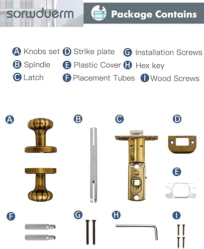 Miniatura 7 de Pomo de puerta de latón antiguo, perilla de puerta de paso, perilla de puerta interior para pasillo y armario, aleación de zinc, paquete de 1
