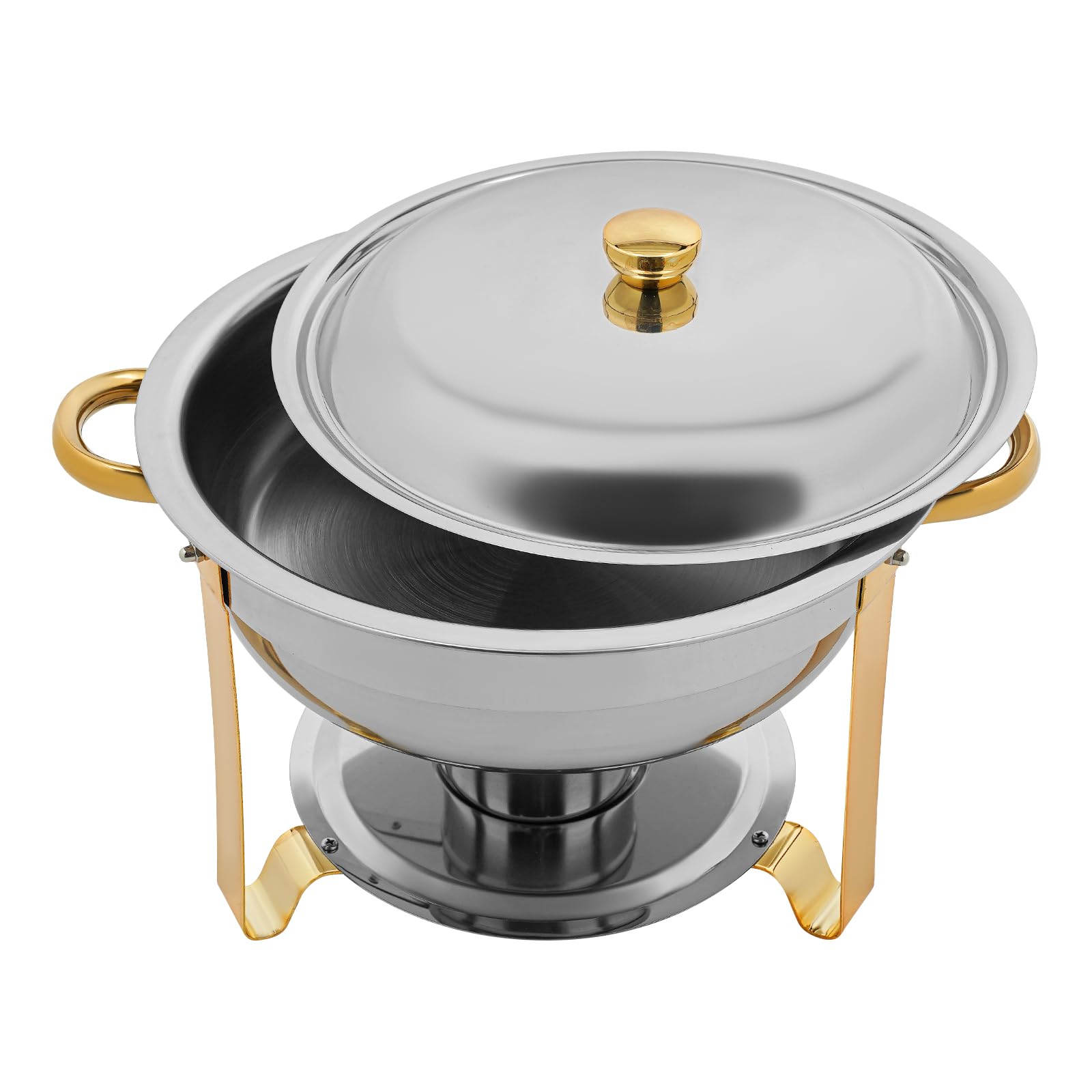 Chafing Dish Set, 4tlg Speisenwärmer für Buffet, Edelstahl, Gold-Silber | Lebensmittelechter Edelstahl, 4x 4.5L Warmhaltebehälter, stromloser Betrieb mit Brennpaste, für Catering, Partys & Hochzeiten