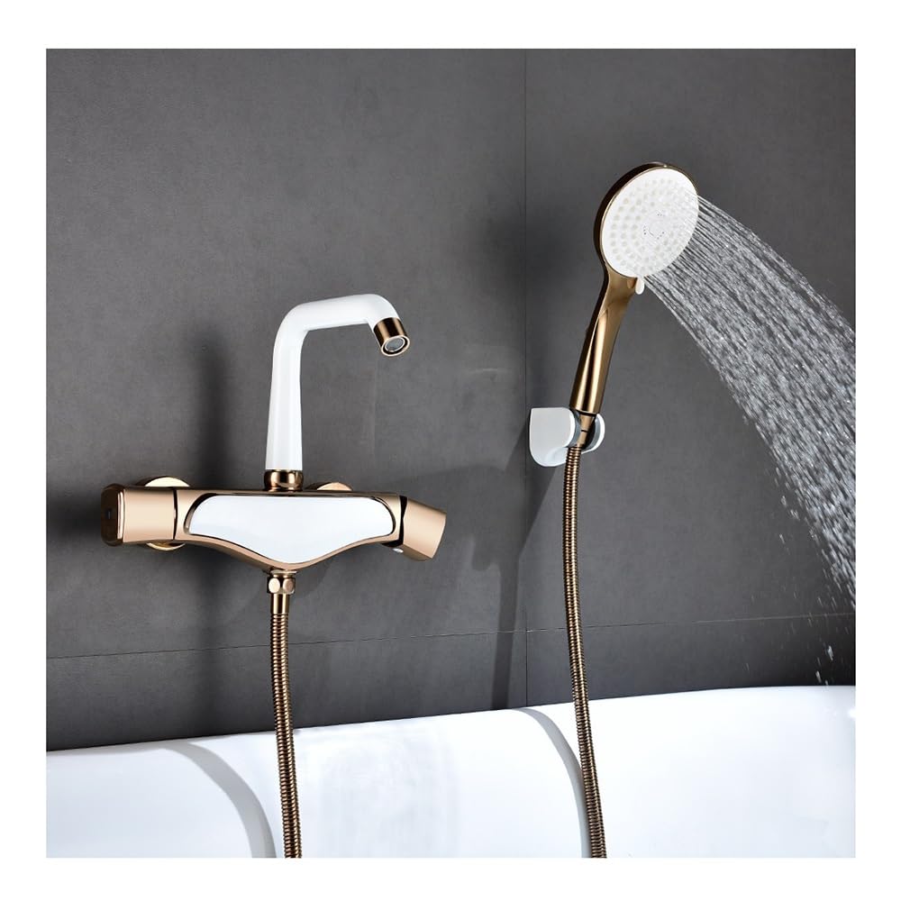 Blyqxs Rose Gold With White Bathtub Faucets Wall-Mounted Bathtub Faucet Shower Set Le-7731