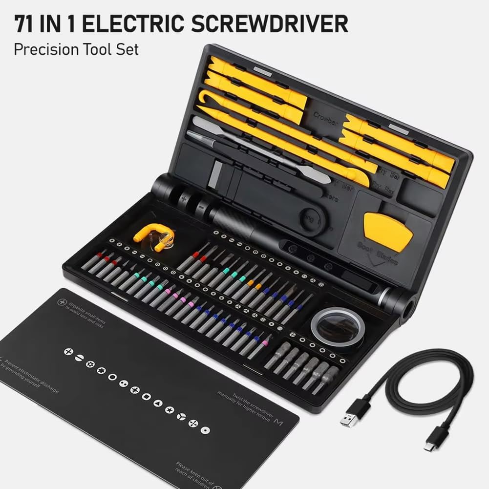 Juego de Destornilladores Eléctricos de Precisión Inalámbricos con Puntas Magnéticas, 5 Pares de Torsión, Pinzas de 0,52 N, Kit de Reparación de PC y Teléfono.