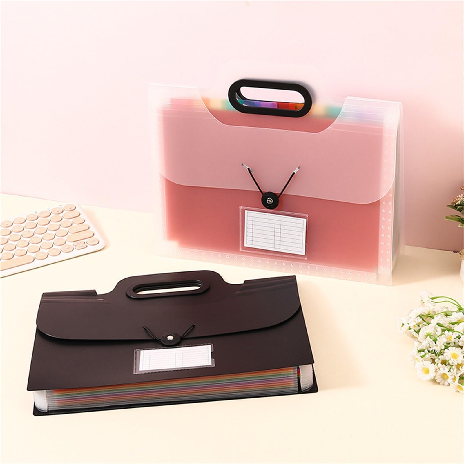 Carpeta Expandible De 1 Pieza Con Asa Para Escritorio | Carpeta de acordeón portátil en blanco y negro tamaño A4, pantalones con 13 bolsillos con solapa(White)