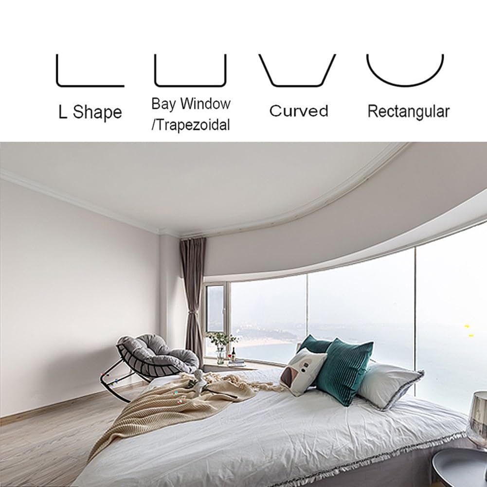 Riel divisor de habitación curvado flexible de 7 pies con rodillos silenciosos, barra flexible gris para una inserción suave y fácil
