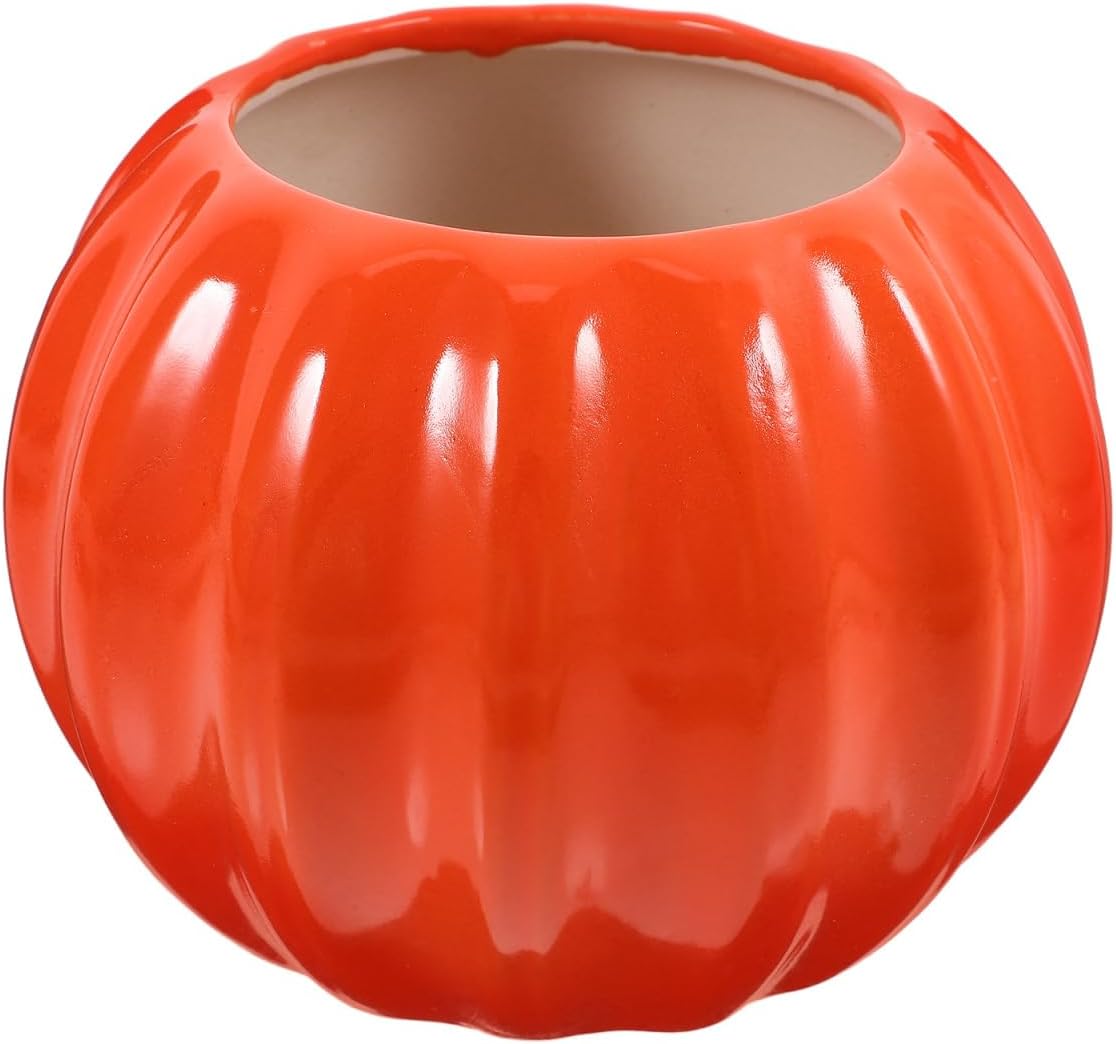 Yardwe Pumpkin Vase - Ceramic Pumpkin Shaped Flower Pot for Home Decor Thanksgiving and Halloween, Orange