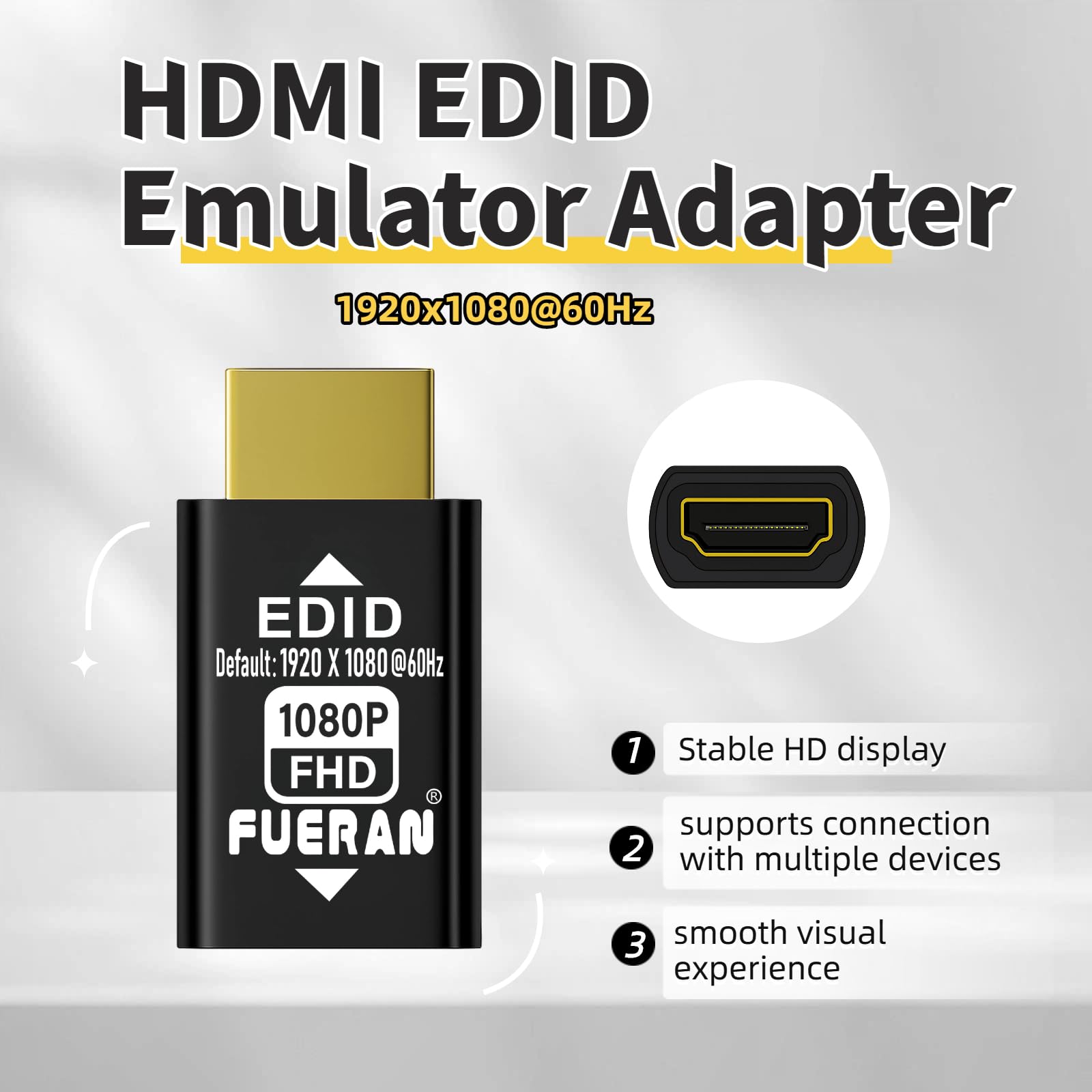 Adaptateur émulateur HDMI edid - émulateurs - Pass-Through fiable pour répartiteurs vidéo, rallonges, récepteurs AV - Plug & Play (1920 x 1080 @ 60 Hz(1080p) - 6P)