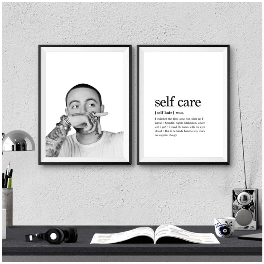 Mac Miller Rapper Photography Canvas Art Prints Self Care Hip Hop Lyrics Definition Painting Wall Pictures Music Studio Decor/50X70cm2pcs-No Frame