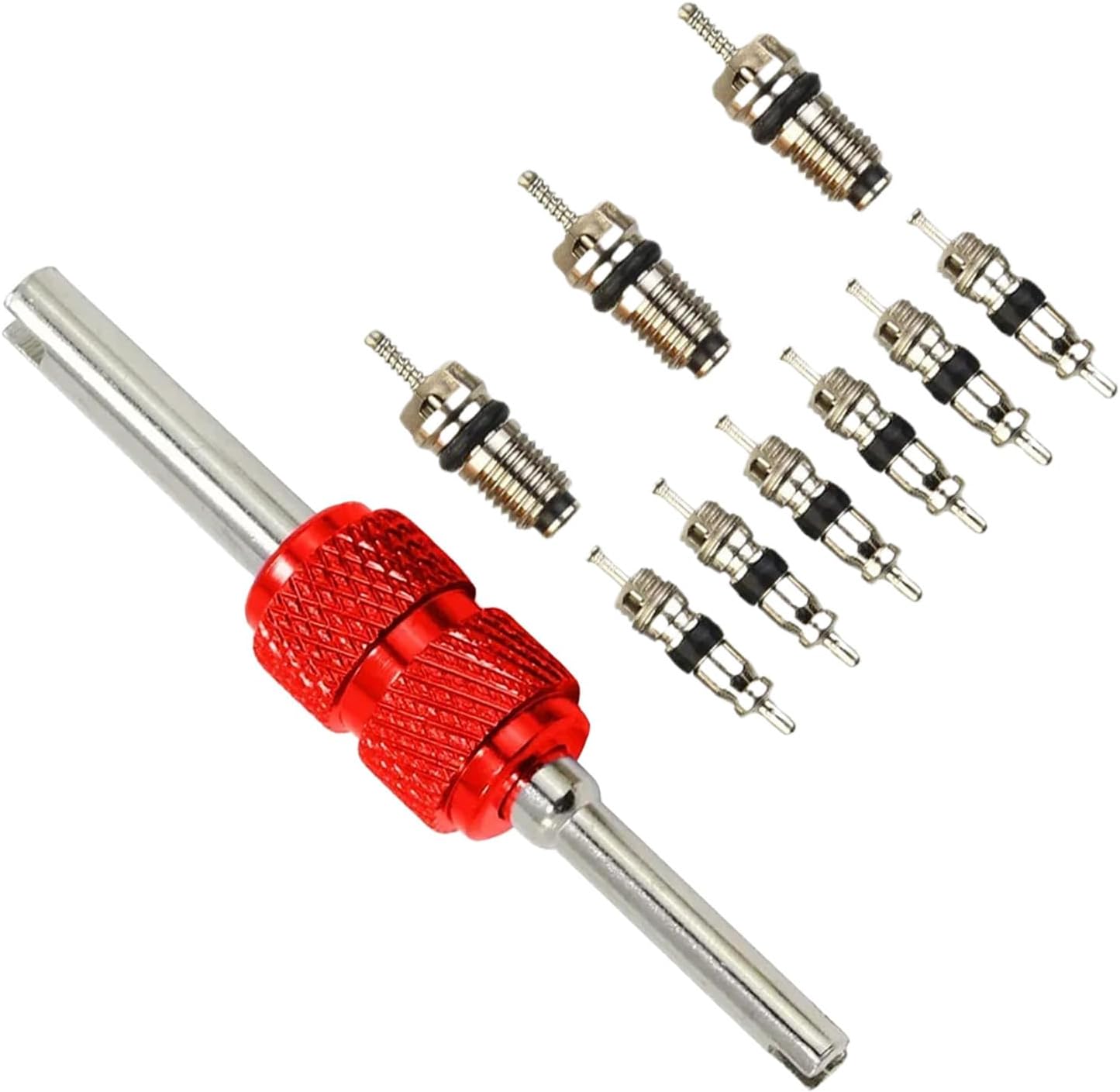 AC Valve Core Kit, Car Refrigeration Remover and Installer, Precision Set of 10 AC Valve Core Kit for HVAC, RV, Automotive, Air Conditioning
