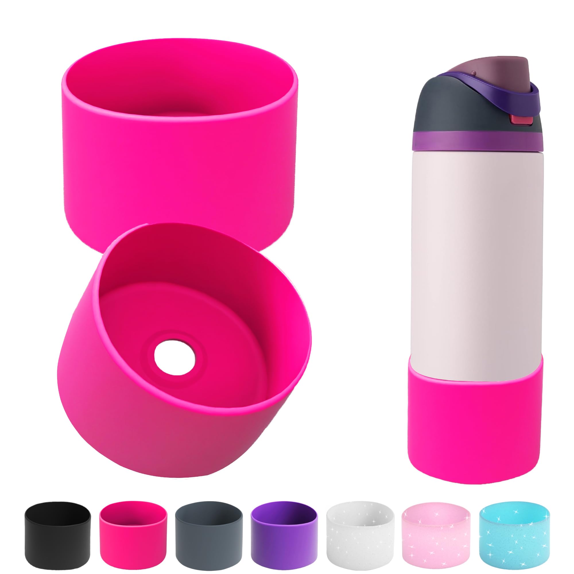 2PCS Silicone Water Bottle Boot for Owala 14/16oz 24oz 32oz 40oz,Anti-Slip Protective Sleeve Bottom Bumper Protector for FreeSip, Twist, and Flip Water Bottles (Pink, 24oz)