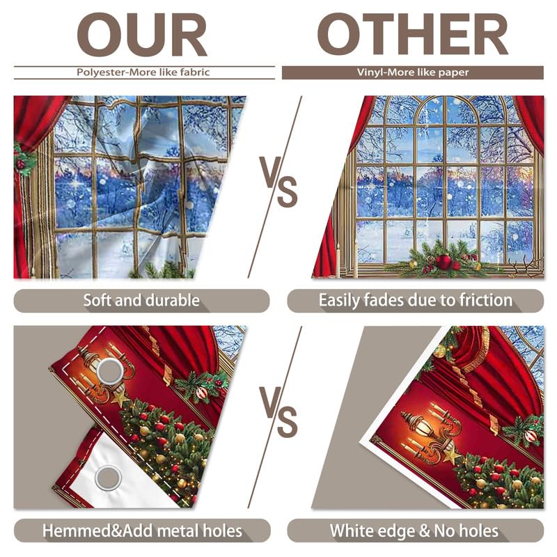 Luminora 3x2,4m Toile de Fond de Noël Rideau Rouge Sapin Hiver Neige Nuit | Cadeau Élan Photographie Fond Décorations de fête de Noël Bannière Photo Accessoires