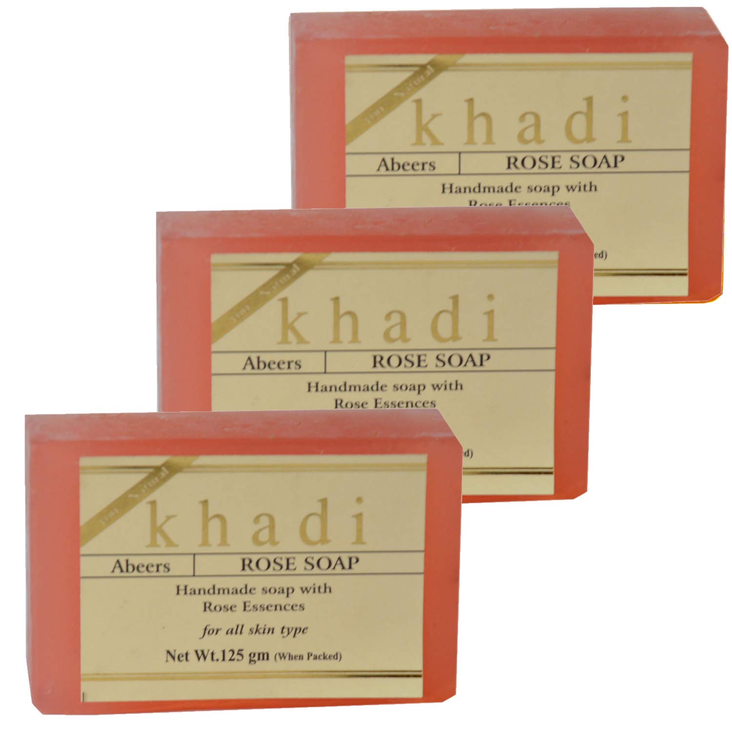 Khadi Abeers Pure Essence Rose Soap With Essential Oils Soap, 125 G (Pack Of 3), 125 g (Pack of 3)