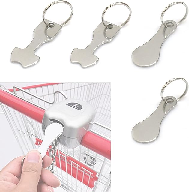 4 PCS Shopping Trolley Token, DKDDSSS Shopping Trolley Release Key, Removable Shopping Trolley Token Key Fob Made of Stainless Steel for Shopping Trolley