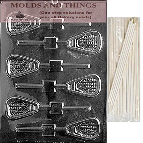 MOLDS AND THINGS Lacrosse Lolly Sports - Molde de caramelo de chocolate con instrucciones de moldeo © + 25 palitos de piruleta