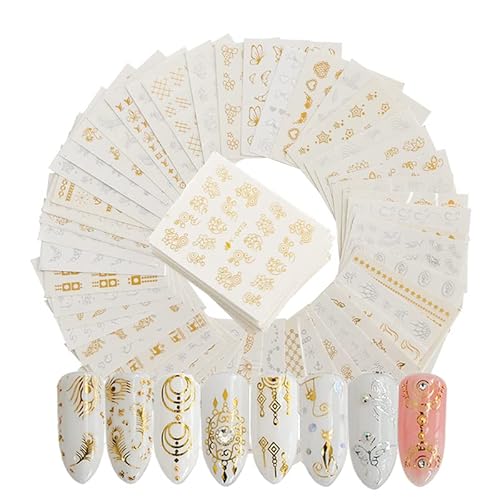 Stickers Ongles Autocollants 30 Feuilles Nail Art Stickers Set, 3D Auto-Adhésives Bronzage Paillettes pour Ongle Deco Manucure Transfert à Eau Stickers Cover