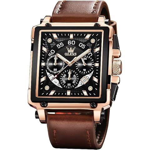 OLEVS Square Quartz Chronograph Leather Watch Cover