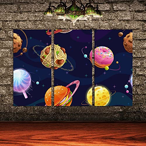 Wall Art For Living Room, Oil Painting On Canvas Large Framed Hamburg Doughnut Planets Noodles Meat Ball Artwork For Home Bedroom Decor 24"X48" #TOP4