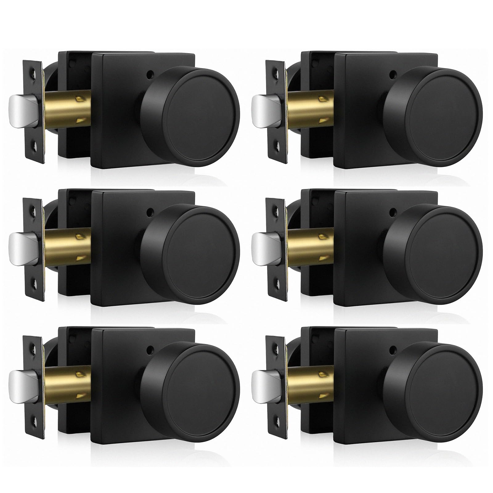 Haidms Matte Black Interior Door Knobs, Square Privacy Door Knobs (6 Pack)
