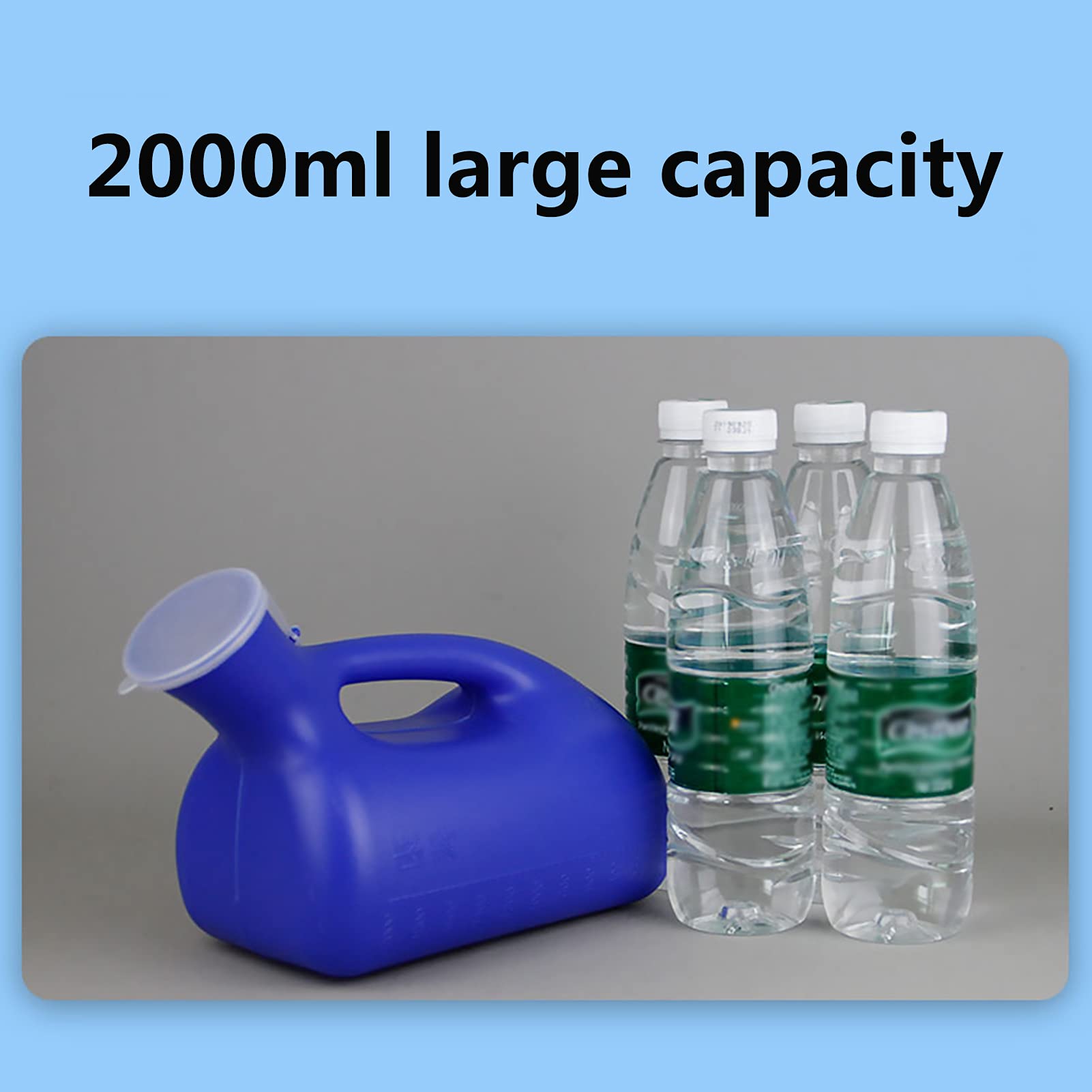 YNGJUENCP Men's Urinal Portable with Lid 2000ML with Graduations Easy to Use Good Airtightness Reusable Suitable for Household Travel Emergency Use On Bed Blue