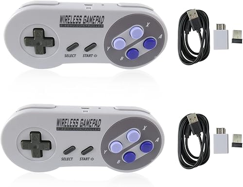 Paquete de 2 controladores inalámbricos para SNES Classic Edition (Mini)para NES Classic Edition, Gamepad con receptor inalámbrico USB compatible