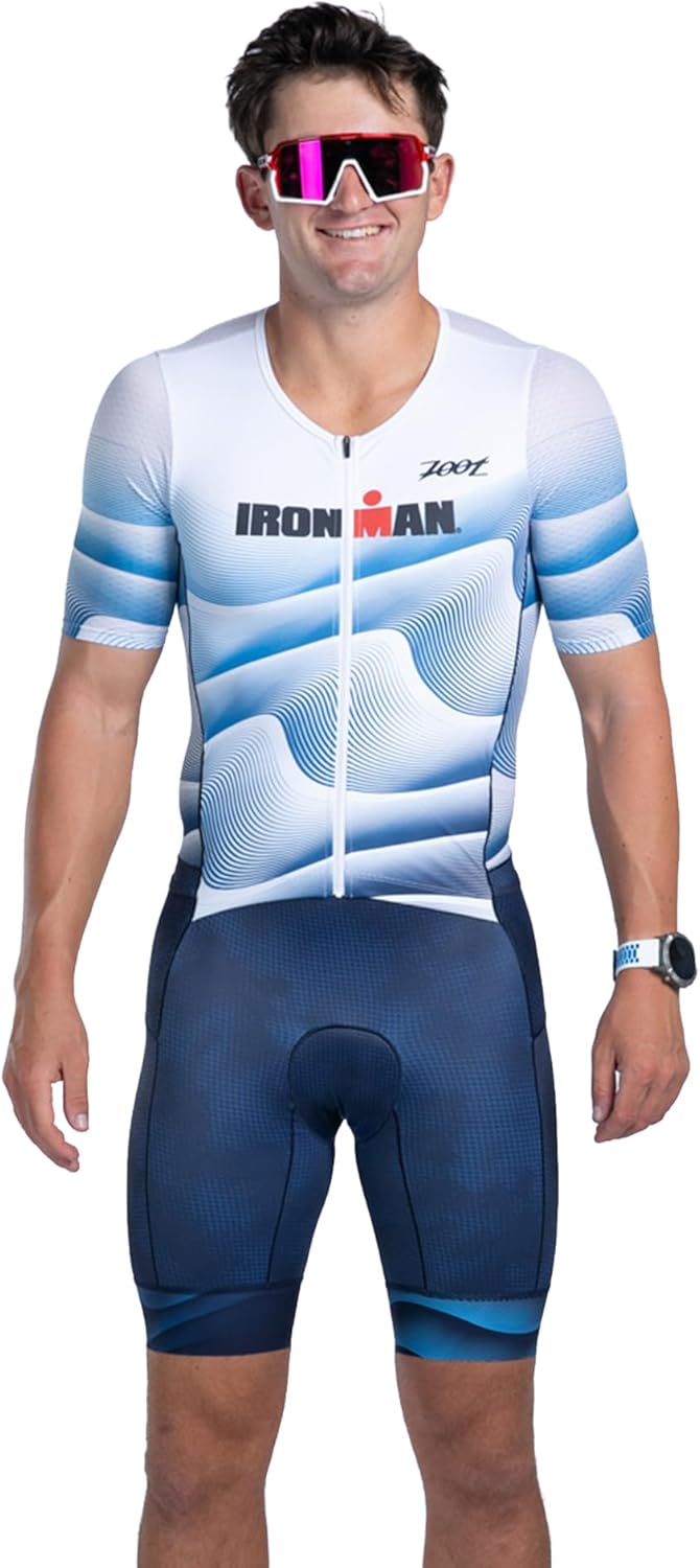 Zoot Men’s LTD Tri Aero Fz Racesuit, Short Sleeve Aerodynamic Cycling Race Swim Bike Run Tri Suit with Pockets UPF 50+ Fabric