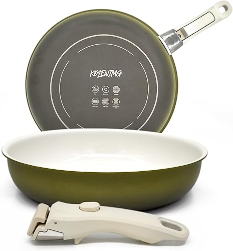 Sartén de acero inoxidable de 3 capas, con revestimiento de cerámica de titanio, mango desmontable, apto para lavavajillas e inducción y horno,