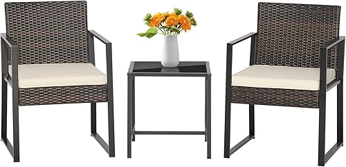 Tangkula Juego de muebles de patio de 3 piezas, sillas de mimbre acolchadas y resistentes para todo tipo de clima, adecuado para porche delantero, Tangkula Juego de muebles de patio de 3 piezas, sillas de mimbre acolchadas y resistentes para todo tipo de clima, adecuado para porche delantero,