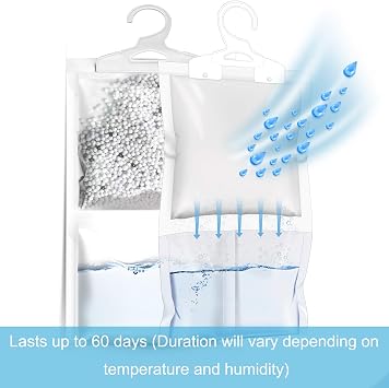 ZSZMFH 6 Pack Moisture Absorber & Max Odor Eliminator Hanging Bag, Charcoal Smell Remove Damp Musty Smell,Hanging Closet Dehumidifier Bags with 25g of Activated Charcoal (220g/pack)...