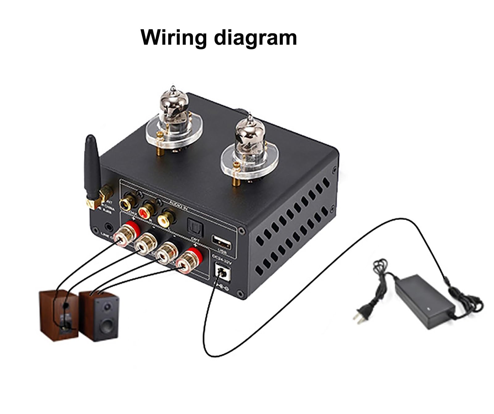 Amplificatore con valvola Hi-Fi, ricevitore audio stereo, tubo digitale a due canali multifunzione, lettore musicale con scheda TF USB, regolazione alti e bassi, con misuratore VU, per Home Theater