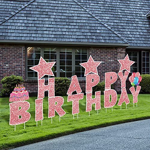 Jetec 18 Pieces Happy Birthday Yard Signs with Stakes, 16 Inches ...