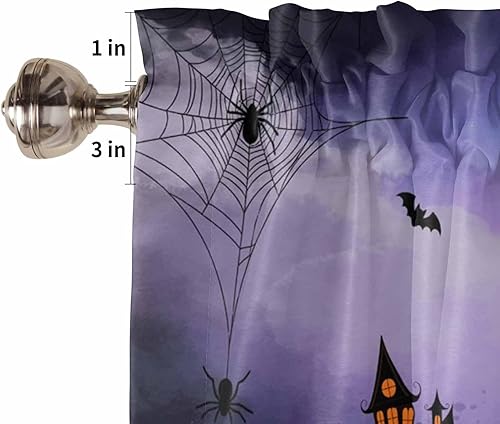 Miniatura 5 de Cortina de cenefas de Halloween para cocina, cafetería, gnomos aterradores, fantasmas, calabazas, arañas, cenefa de ventana, 1 panel de cortinas