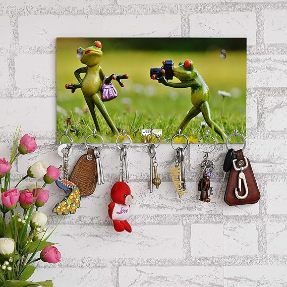 Porte-clés en bois imprimé grenouilles pour une entrée familiale toujours bien rangée