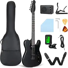 VEDO VD-TL1 Guitarra Elétrica 39 Polegadas para Iniciantes com Amplificador, Alça e Afinador - Corpo em Madeira de Álamo, Captadores Alnico e Kit Completo (Preto)
