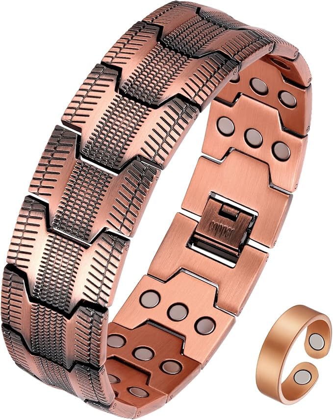 MagEnergy Bracelet magnétique réglable en cuivre 99,9 % pour homme avec outil de retrait de maillons (ensemble cuivre 031)