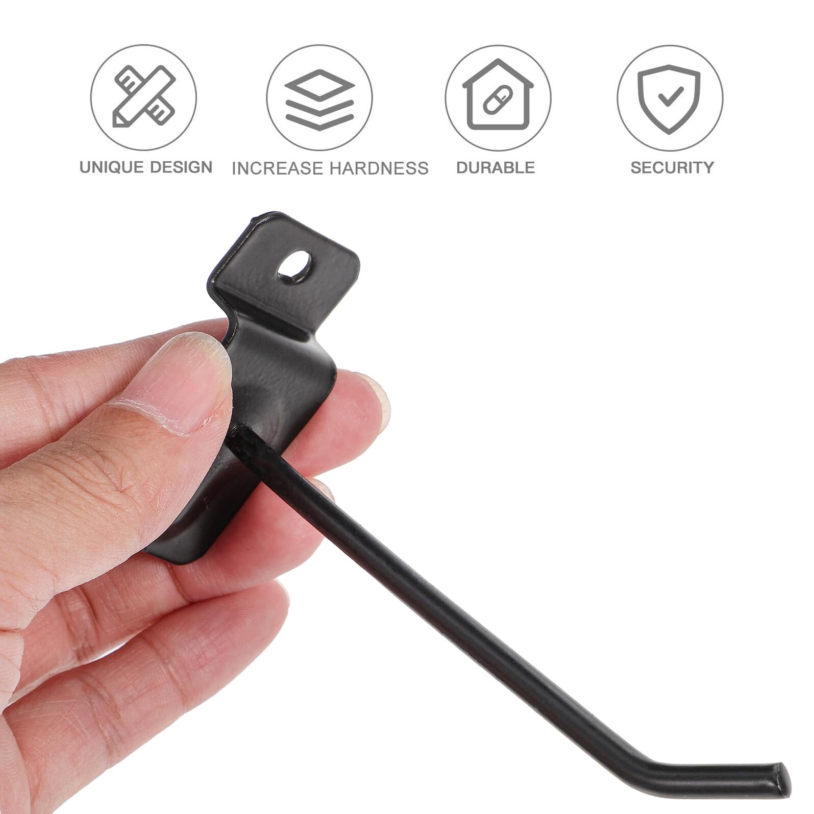 Ganci da Parete in Ferro Nero 50 Pezzi per Pannelli Dogati, Facili da Installare, per Appendere Attrezzi e Accessori Garage in Officina e Negozio