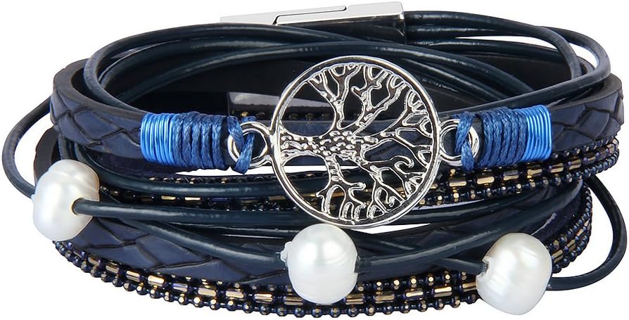 JOYMIAO Women's Leather Bracelet Multi Layer Braided Wrap Bracelets Handmade Cuff Bangle with Magnet Clasp for Girls