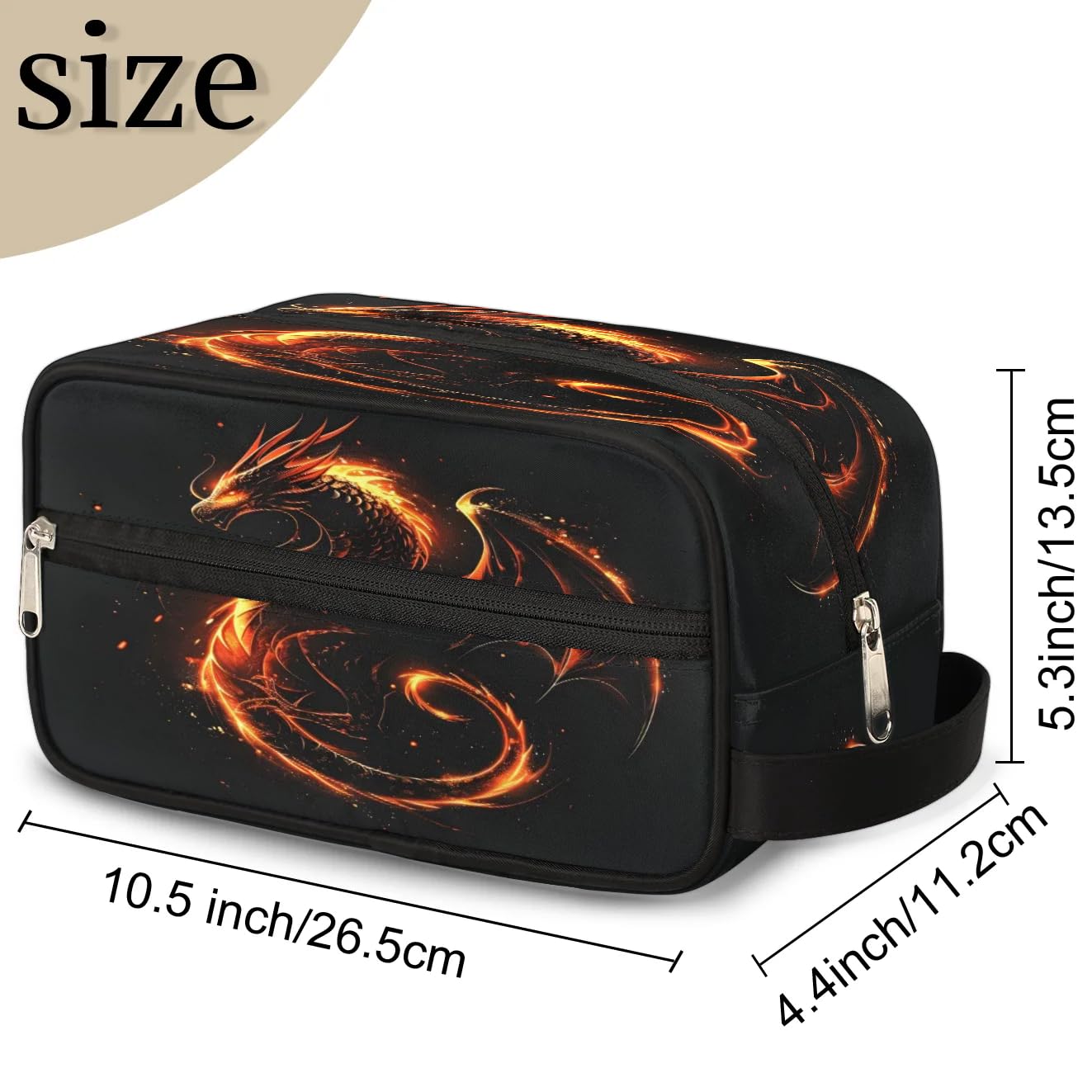 Bardic Fire Dragon Toiletry Bag for Women Men, Travel Toiletry Bag Dopp Kit, Water-resistant Lightweight Shaving Bag for Toiletries Accessories, 10.5 x 4.4 x 5.3In