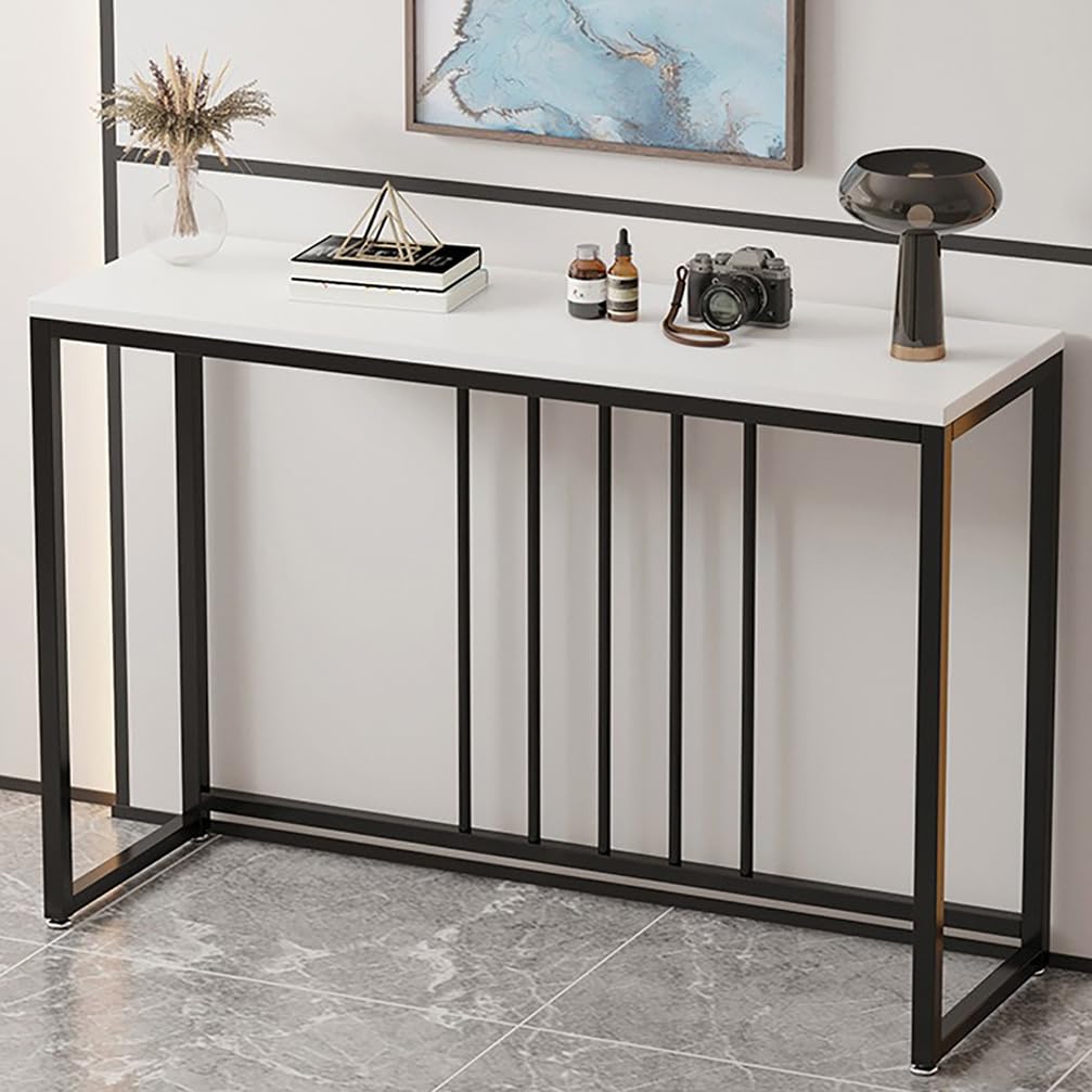 WYRNOBRX 31.5" Console Table, Industrial Sofa Entryway Display Table Narrow Accent Tables with Marble Storage Shelves for Living Room, Hallway, Foyer, White Gold,Black/A,L100*H80*W30