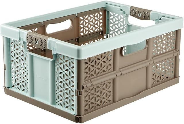 keeeper Extra Strong Folding Box with Soft-Touch Handles, 48x34.5x23.5 cm, 32 Litre, Lea, Aquamarine/Taupe