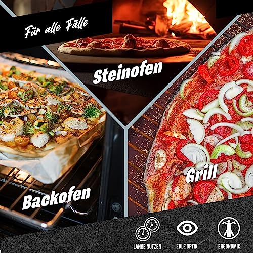 Foto von Profi Pizzaschaufel XXL, Aluminium Pizzaschieber Pizzaheber Brotback-Schieber platzsparendes Premium Modell Holz-Griff, eckiger Brotschieber Must-Have Zubehör für Pizzabäcker (Klappbarer Griff)
